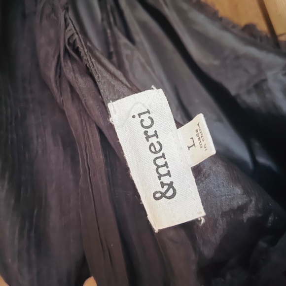 &merci Crinkle Babydoll Mini Dress High Waist Black Fit & Flair Puff Sleeve L - Picture 10 of 12